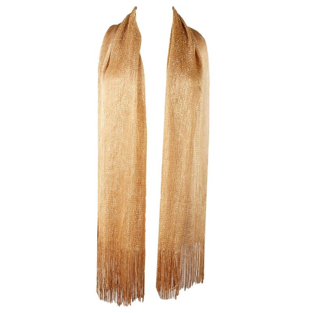 DBFL Ladies Metallic Shimmery Fringed Mesh Evening Scarf Gold